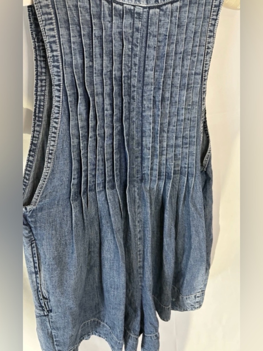 Free People Denim Webster Romper Blue  Women's Small Sleeveless Pintuck - Picture 8 of 16